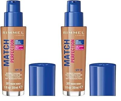 Rimmel London Match Perfection Foundation Base de Maquillaje Tono 301 Warm Honey, 30 gr (Paquete de 2)