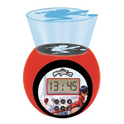 Lexibook Projector Wekker Miraculous met sluimerfunctie en alarmfunctie, Nachtlampje met timer, LCD-scherm, werkt op batterijen, Rood / Zwart, RL977MI