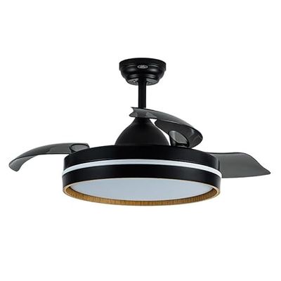 Eden pulse Zwarte ventilator van donker hout met drie uitklapbare vleugels 109D, 3 selecteerbare temperaturen, afstandsbediening, geheugen, timer, 40/50 x 48/109 cm