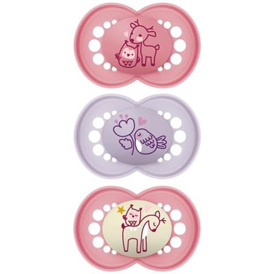 MAM | Sucette Original Rose 18+ mois (3 pièces) coloris aléatoire – Tétine symétrique en silicone ultra-doux – Tétine bébé anatomique pour un développement bucco-dentaire optimal