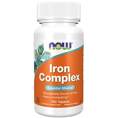 Now Foods, Iron Complex (Complexe de Fer), 27mg, 100 Comprimés végétaliens, Testé en Laboratoire, Fer, Vitamines, Sans Gluten, Sans Soja, Végétarien
