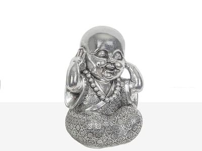 FIGURA MONJE SENTIDOS RESINA PLATEADO