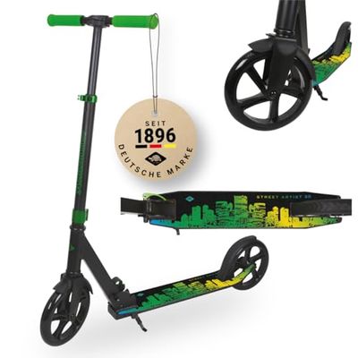 Schildkröt City Scooter Street Artist 2.0, 200 mm, Patinete de Ocio, Aluminio, Plegable, para Niños y Adultos, Calidad Mejorada, Color: Verde/Negro, 510103