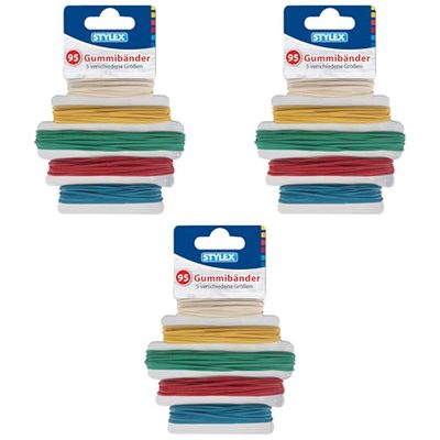 Stylex 31321-3 - Set d'élastiques avec 3X 95 pièces en 5 Couleurs différentes avec Les diamètres 90 mm, 120 mm, 130 mm, 150 mm et 180 mm