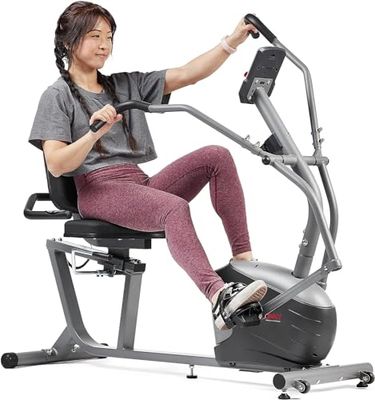 Sunny Health & Fitness Bicicleta reclinada de rendimiento compacto con ejercitadores de brazos de doble movimiento - SF-RB420032