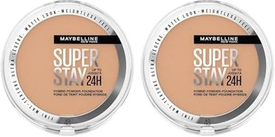Maybelline Powder Foundation, Long-lasting 24H Wear, Medium to Full Coverage, Transfer, Water & Sweat Resistant, SuperStay 24H Hybrid Powder Foundation, 48 (Pack of 2)