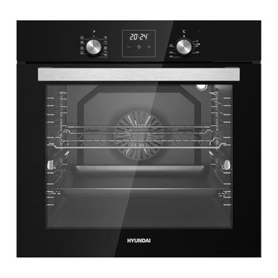 Hyundai Horno Multifunción con Ventilador Cristal negro HHM10800DCN. Capacidad 80 Litros, 2500 W, 9 Programas, Interior Esmaltado, Fácil Limpieza, Display LED Manual, Eficiencia Energética Clase A