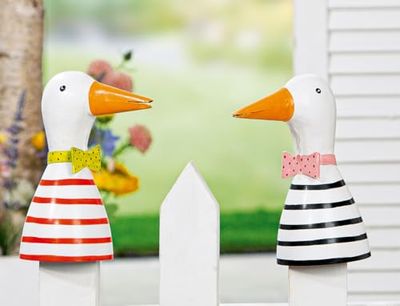 Pack of 4 Fence figure, Goose, striped, Iron, white, PU 4, 2 assorted, L. 11 cm, W. 8 cm, H. 16 cm
