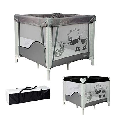 Looping - Opvouwbare box 90 x 90 cm Black Emotion | met zitverhoging en 2 niveaus verstelbaar, draagtas inbegrepen | voor baby's en kinderen tot 15 kg