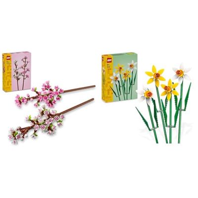 LEGO Creator Fiori di Ciliegio, Set per Adulti e Bambini a Partire da 8 Anni & Creator Narcisi Set di Fiori Finti per Bambine e Bambini da 8 Anni