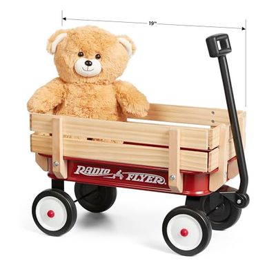 Radio Flyer Il mio primo carretto in acciaio e legno con orsacchiotto, carretto giocattolo rosso, per bambini da 1,5 anno in su