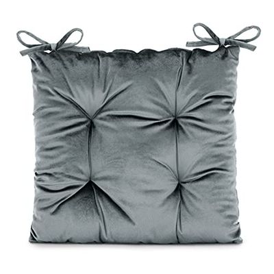 AmeliaHome Stolkudde med band 40 x 40 cm sittdyna sammet utseende Aleksa antracit