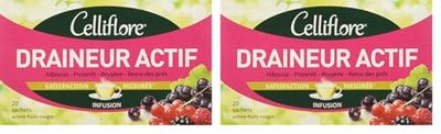 CELLIFLORE - Infusion Draineur Actif - A Base d'Hibiscus/Pissenlit/Bruyère/Reine des Près - 20 Sachets (Lot de 2)