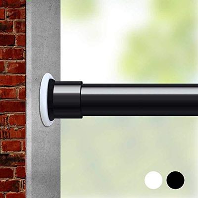 Room Divider Tension Rod for Windows 141 to 161 Inch, Extra Long Outdoor Adjustable Spring Pressure Extendable Curtain Rod, Black