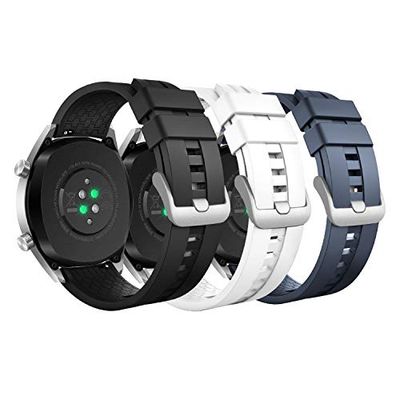 MoKo Set van 3 bandjes compatibel met Huawei Watch GT3/GT3 Pro 46 mm/GT2/GT 46 mm/GT2 Pro/GT2E/GT Runner/Huawei Watch 3/3 Pro, 22 mm zachte siliconen reserveband, zwart/wit/nachtblauw