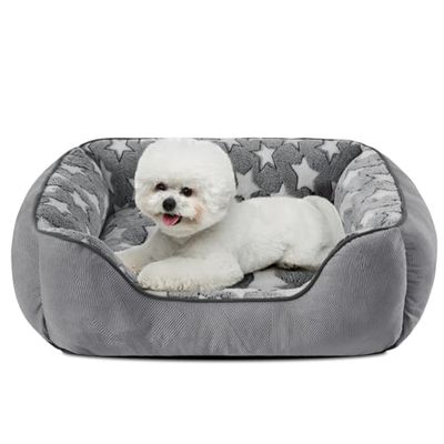SIWA MARY Hondenbed voor kleine honden, kattenbedden voor binnenkatten, sterrenpatroonontwerp binnen, rechthoekige huisdierknuffelaar, wasbaar slapend puppybed met antislip botttom, zacht en kalmerend