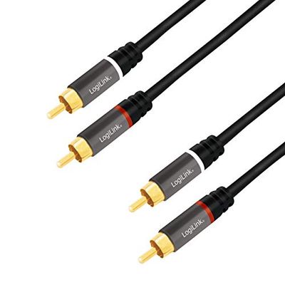 LogiLink CA1204 - stereo cinch (RCA) audiokabel, 2 x 2 cinch-stekker met vergulde contacten voor een geluid, 2 m