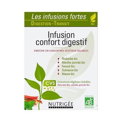 Infusion confort digestif • Digestion • Transit • Menthe poivrée • Fenouil • Concentrés Végétaux Solubles • Issue de l’agriculture biologique • 30 sachets • Fabriqué en France • Nutrigée