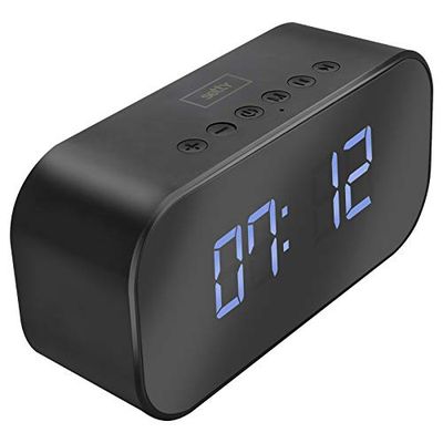 Setty, Mirror Clock Altoparlante Bluetooth Autonomia 5H in Connessione Pulsanti di controllo Ingresso Ausiliario + Lettore Micro-SD Design Specchio Display LED Digitale - Nero