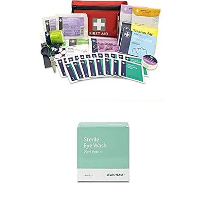 LEWIS- PLAST First Aid Kit 92 Piece + Saline Eye Wash Pods Box of 25
