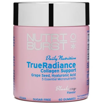 Nutriburst - TrueRadiance Collagen Support Gummies for Healthy Hair, Skin & Nails - Biotin (100µg), Hyaluronic Acid (50mg), Vitamin A (400µg) + Vitamin C (80mg) - 60 Gummies 1 Month Supply