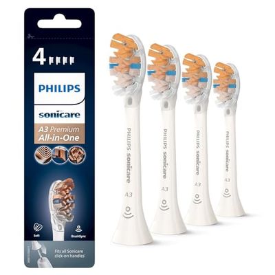 Philips Sonicare A3 Premium tout-en-un d'origine, tête de brosse à dents électrique de rechange - lot de 4 têtes de brosse de rechange Philips Sonicare, blanc (modèle HX9094/10)