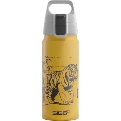 Sigg - Gourde Enfant En Aluminium - WMB ONE Brave Tigre - Pour l'École et le Sport - Convient Aux Boissons Gazeuses - Étanche & Légère - Sans BPA - Certifiée Neutre En CO2 - Jaune - 0,6L