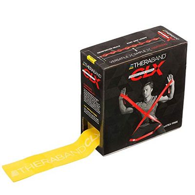 TheraBand CLX pas oporowy bez lateksu, pętle do pilatesu, na siłowni domowej, profesjonalny sprzęt do fizjoterapii i fitnessu, 22 metry, żółty, cienki, dla początkujących poziom 2