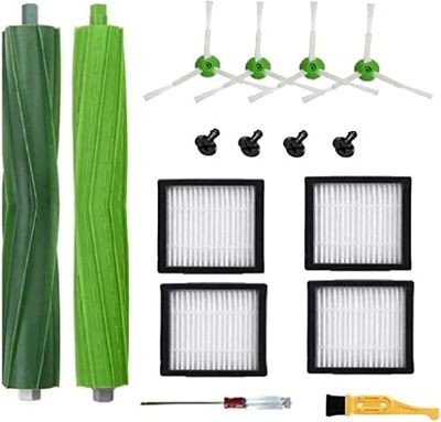 Replacement Parts Accessories Compatible for iRobot Roomba i3 i3+ i4 i6 i6+ i7 i7+ i8 i8+/Plus E5 E6 E7 I,E &J Series Vacuum Cleaner,1 Set Rubber Brushes 4 HEPA Filters & 4 Side Brushes