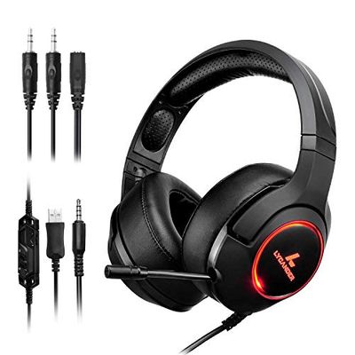 LYCANDER Gaming Headset with Microphone LED Light, 3.5mm input - for PC, PS4, Xbox One, Nintendo Switch and more (Advanced - Black/Orange)