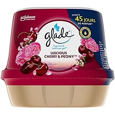 Glade Gel Premium - Désodorisant infusé aux Huiles Essentielles pour Toilette Et Salle de Bain - Luscious Cherry & Peony - 45 Jours de Parfum