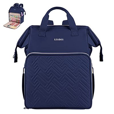 Leudes Sac à Dos de Tricot, Organisateur de Rangement de Fil, Grand Sac à Crochet résistant à l'eau pour projets de Transport, Aiguilles à Tricoter, Crochets et Autres Accessoires (Bleu Marine)