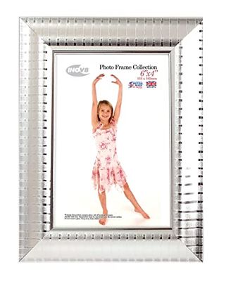 Inov8 30 x 25 cm brittisk tillverkad traditionell bild/fotoram 6x4 inch Ripple Silver