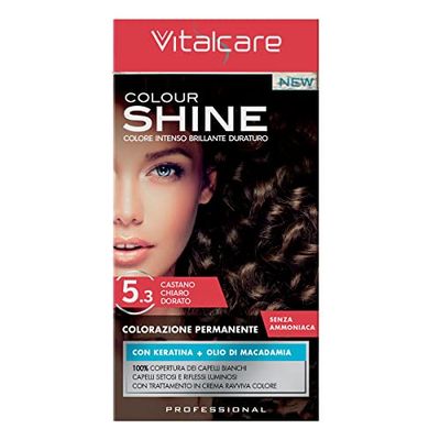 Vitalcare | Colourshine - Colorazione Permanente Professionale, Tinta Capelli Senza Ammoniaca, Tintura Capelli con Cheratina e Olio di Macadamia, n° 5.3, Castano Chiaro Dorato
