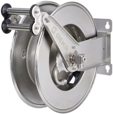 GEKA plus Enrollador automático de manguera EA15, largo x ancho x alto 52 (incluye soporte) x 45 x 23,5, para mangueras de 15 m de 3/4" o 25 m 1/2", elevador de manguera, 42.9040.9
