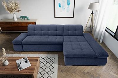 DOMO. collection Moric Canapé d'angle en Forme de L métal Tissu, Bleu foncé, 300 x 172 x 80 cm