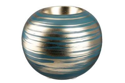 Pack of 6 Tealight Candle Holder, Ball, Striped, Ceramics, Green, Champagne Colored, PU 6, H. 8 cm, D. 10 cm