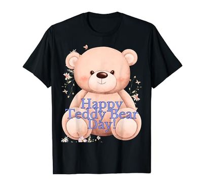 Happy Teddy Bear Day! - Orsetto di peluche rosa con fiori Maglietta