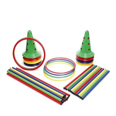 Italveneta Didattica - Kit Multi Salterello Piccolo per Giochi Motori, Set Completo per Sviluppo Fisico dei Bambini, 32 Pezzi, Coni, Cerchi, Aste, Colori Misti, Materiali Certificati e Sicuri
