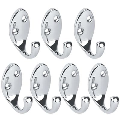 RICOO Modern Coat Hooks, MH014-S7, Set of 7 Wall Mounted Coat Rack in Silver - Premium Zinc Alloy Clothes Hooks for Wall, Durable Wall Hangers 2.2x4.2x5 cm