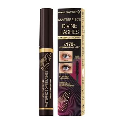 Max Factor Divine Lashes Mascara Black Brown 002, Ultimate Volume, Flutter Technology, 420-Fibre Silhouette Brush, Smooth & Clump Free, All Day Wear