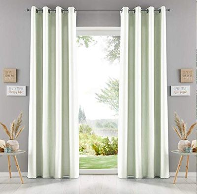 Gardinenbox Lot de 2 Rideaux à œillets Cationic « Erfurt » Aspect Lin Opaque chiné, Style Maison de Campagne, 202072-9, crème, 247 x 140 cm