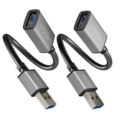 KabelDirekt – USB A 3.0 verlengkabel – 0,15m x2 – (stekker A op bus A, geschikt voor alle USB A aansluitpunten, zwart/space grey)