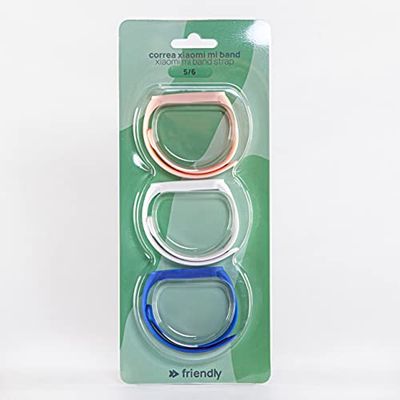 Friendly License - Pack 3 armbanden Mi Band - compatibel met Xiaomi en Amazfit - gemaakt van robuuste siliconen - wit, blauw en roze - reservebandjes