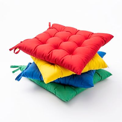 UNITED COLORS OF BENETTON. - Caja Surtida 12 Pzs Cojín para Silla De Jardín 40x40cm (4 Rojos + 4 Azules + 4 Verdes + 4 Amarillos) 250gsm 65% Algodón 35% Poliéster - Outdoor Be Benetton