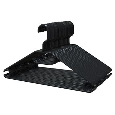 PORTENTUM Cintres en Plastique 100% Recycle, Lot de 30, Noir. pour Tout Vêtement, Crochet Pivotant à 360°, Gain de Place, Porte-Accessoires, Crochets pour Robes, Chemisiers et Jupes, Made in Spain