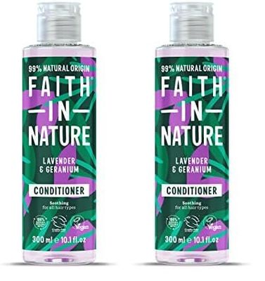 Faith In Nature 300ml Natural Lavender & Geranium Conditioner, Soothing, Vegan & Cruelty Free, No SLS or Parabens, For Normal to Dry Hair (Pack of 2)