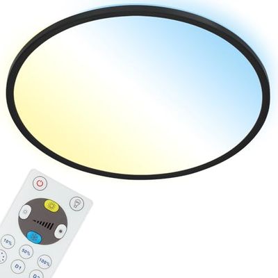 BRILONER - Plafonnier LED plat avec télécommande, éclairage indirect, réglable du blanc chaud au blanc froid, lampe LED, plafonnier LED, lampe de salon, panneau LED, lampe de cuisine, 42x2,9 cm, noir