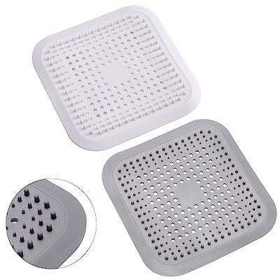 Alyvisun 2Pcs Siliconen Doucheafvoer Haarvanger met Zuignap, Opvouwbare Afvoerbeschermer Haarfilter, Gootsteen Afvoerzeef Universele voor Keuken, Badkamer, Badkuip (Wit + Grijs)