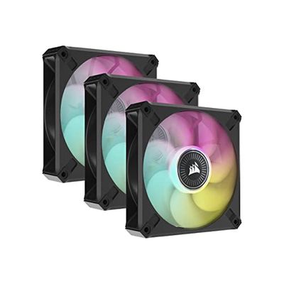 Corsair iCUE ML120 RGB ELITE, 120 mm PWM Ventilateur RGB (Technologie CORSAIR AirGuide, Roulement à Lévitation Magnétique, Jusqu’à 2 000 tr/min, Mode Zero RPM, Bruit Faible) Paquet Triple, Noir